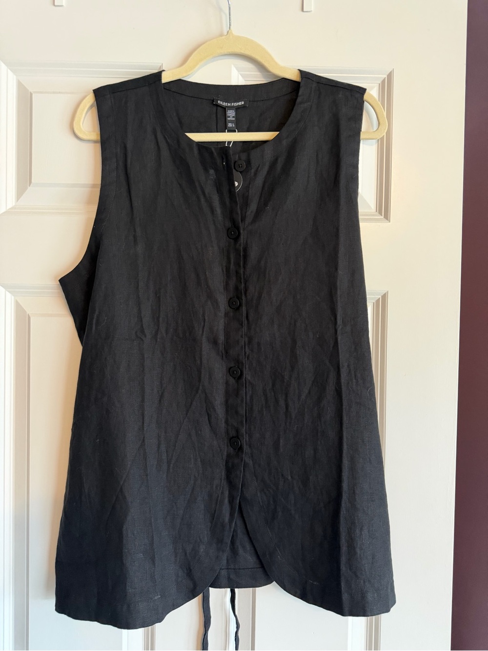Eileen Fisher Black Organic Linen Long Vest - Picture 2 of 6